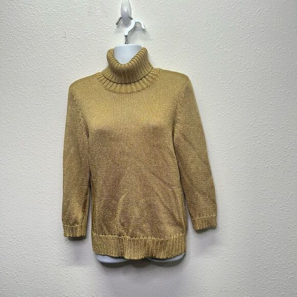Lauren Ralph Lauren Gold Turtleneck Sweater Petites M Long Sleeve Knit - Picture 1 of 13